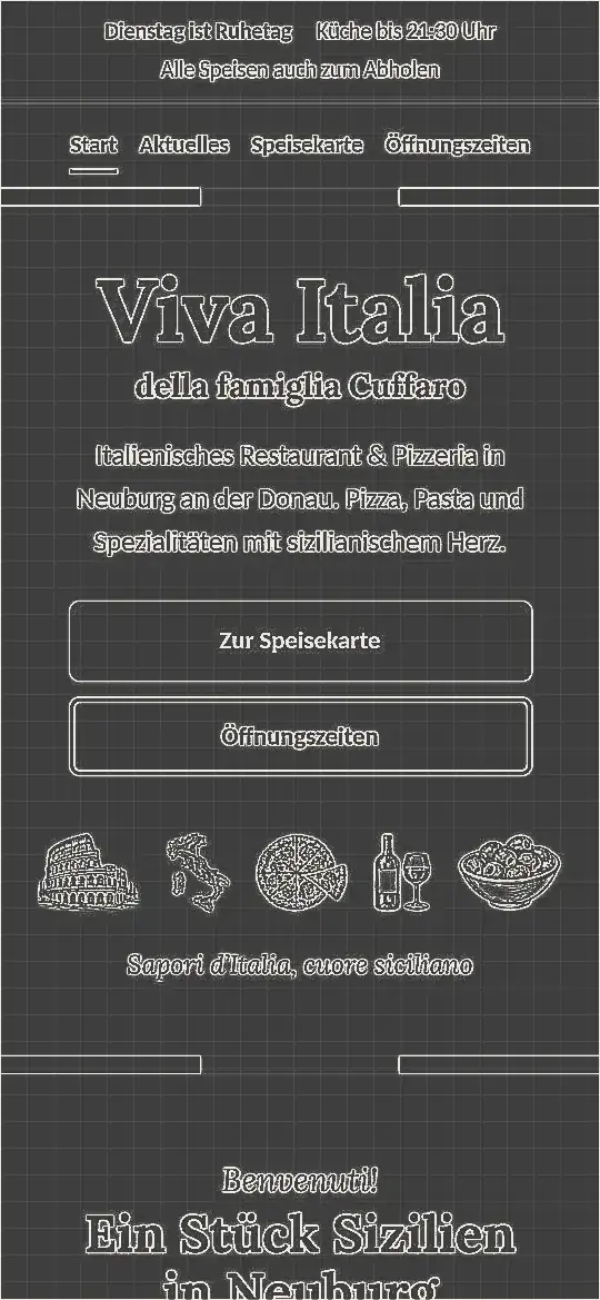 Dieselbe Handy-Seite als Konstruktionszeichnung