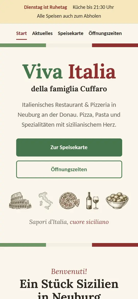 Fertige Website von Viva Italia am Handy